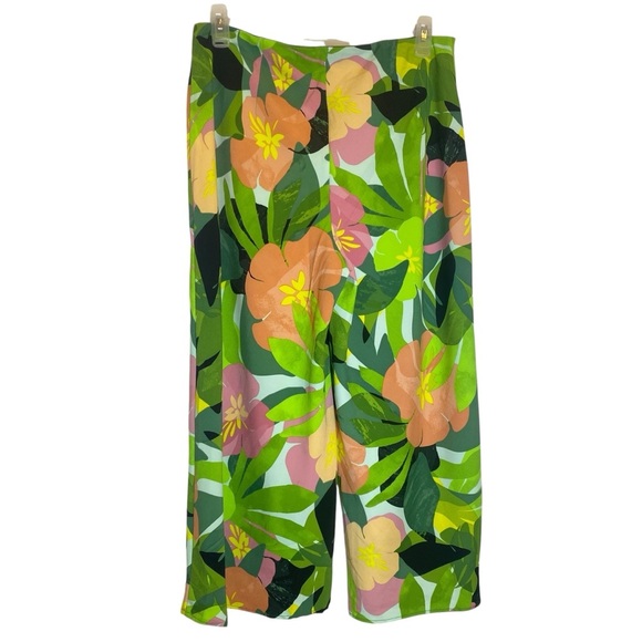 ELIANE ROSE size Large TROPICAL colorful Hi rise Floral 70's style pull-on pants - Picture 2 of 6